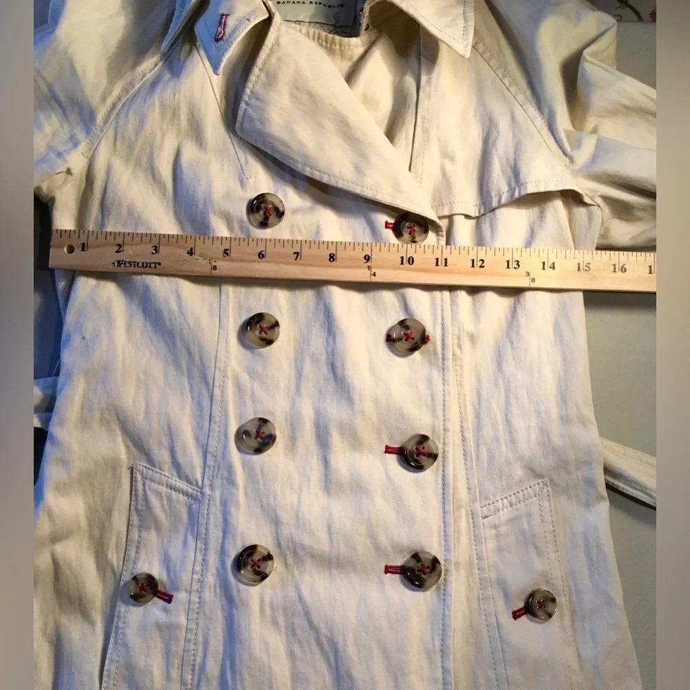 BANANAS REPUBLIC Vintage cream canvas trench coat Cotton Slim fit Lightweight - Picture 11 of 16